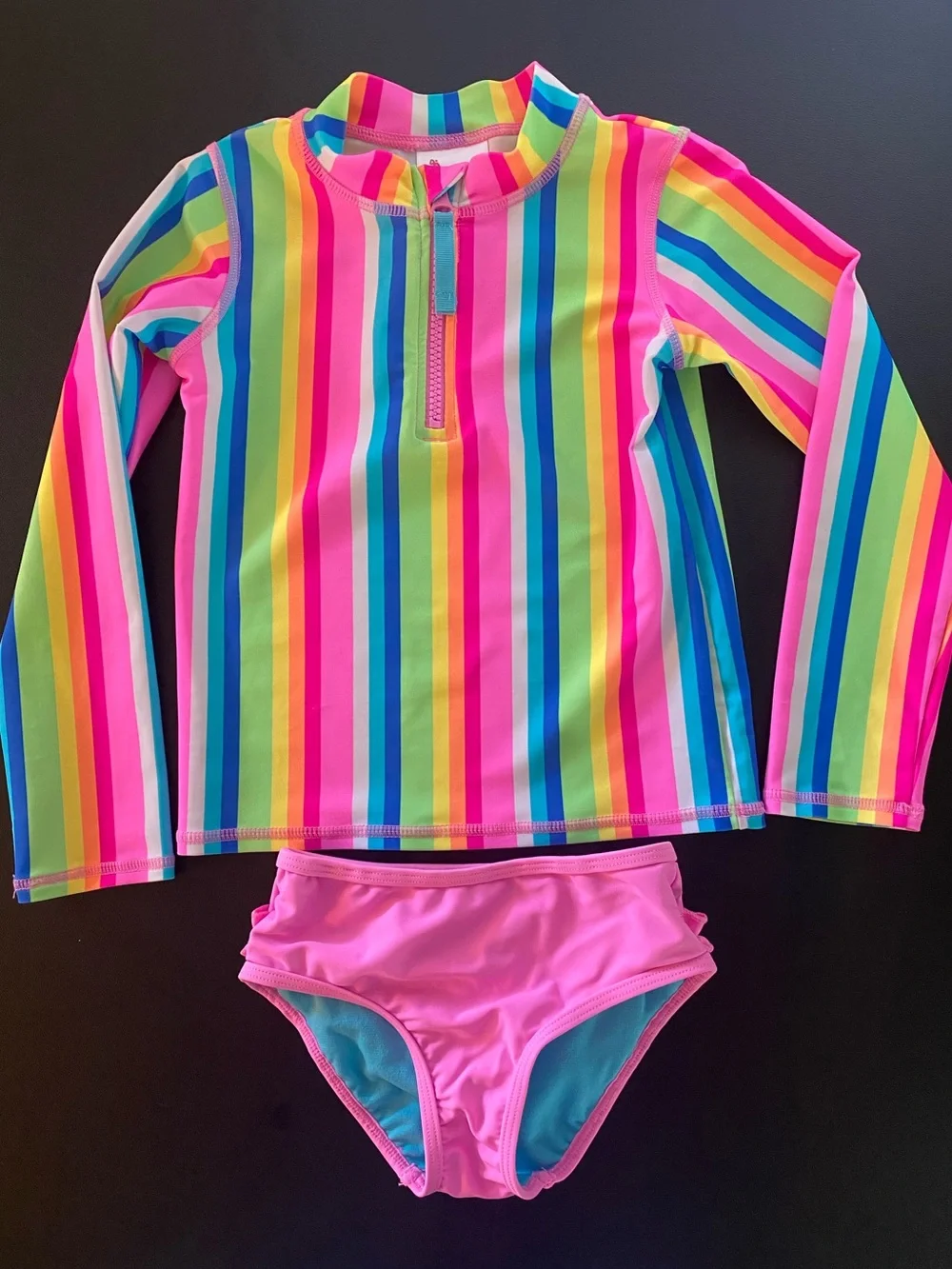 Ruffle Butts Girls Rash Guard 2 Piece Swimsuit Set Pink Ruffle Size 5 UPF 50+